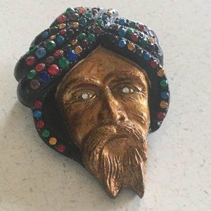 Rare! VTG 1930s Deco Bohemian Czech Large Bogwood Rough Luxe Turban Man Brooch